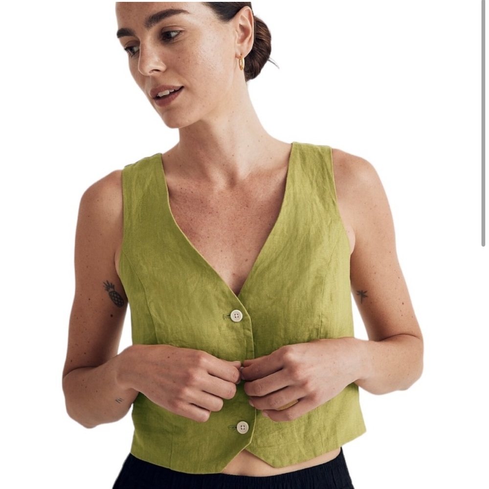 Madewell Katrina Linen Crop Vest Lime Green